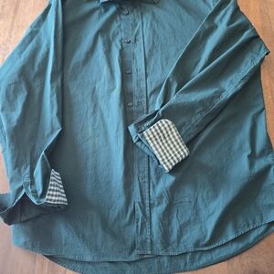 J. Peterman Teal Button Down Shirt with Checkered Cuffs